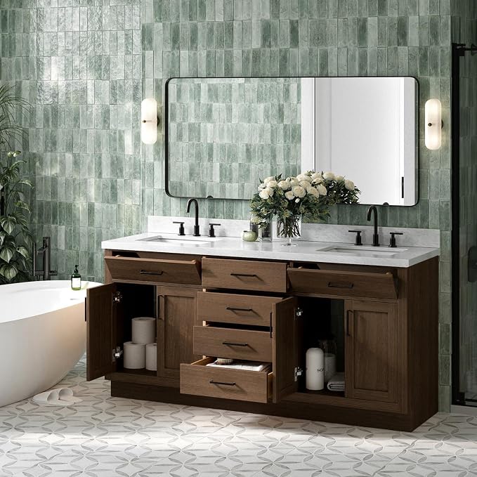 ARIEL Hepburn 73 Inch Double Rectangle Sink Bathroom Vanity - Image 2