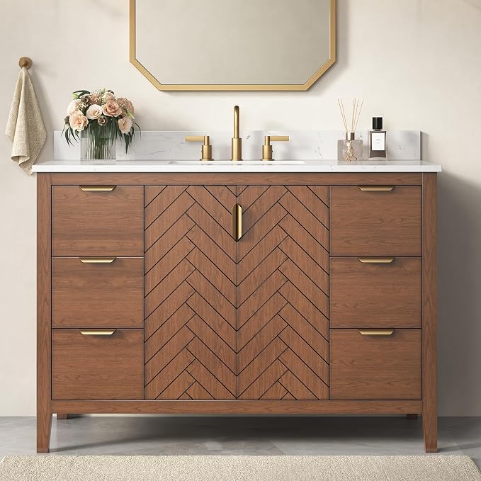 48 Inch Walnut Bathroom Vanity by DELUXELIVING