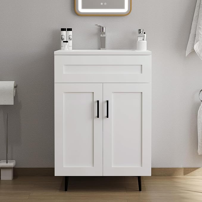 24" Bathroom Vanity with Sink, Freestanding Wooden Bathroom Vanity with 2 Doors by Chyanmoo