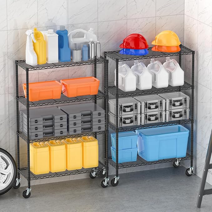 Storage Wire Shelving with Wheels 4-Tier Heavy Duty Garage Shelves Unit Metal - Image 7