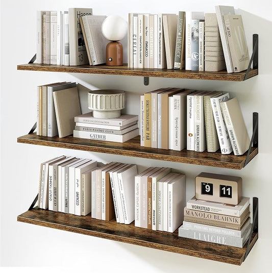 Fun Memories Floating Shelves for Wall, 36 Inches Long Set of 3 Wall Shelves by FunMemories