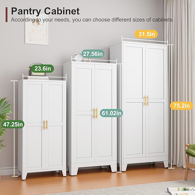 Metal Pantry Cabinet with 2 Doors and Adjustable Shelves, Kitchen Storage - Image 2