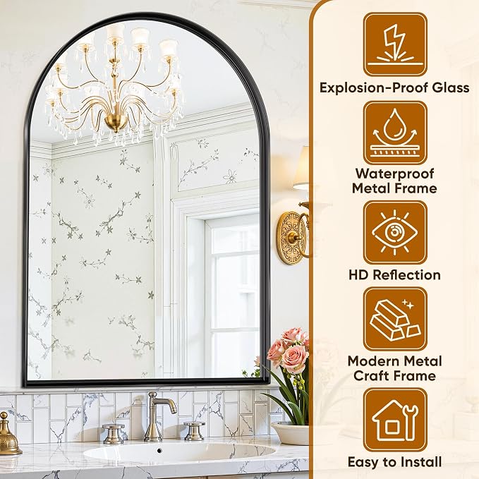 Arched Mirror 22"x30", Bathroom Mirror, Wall Mounted Vanity Mirror - Image 5