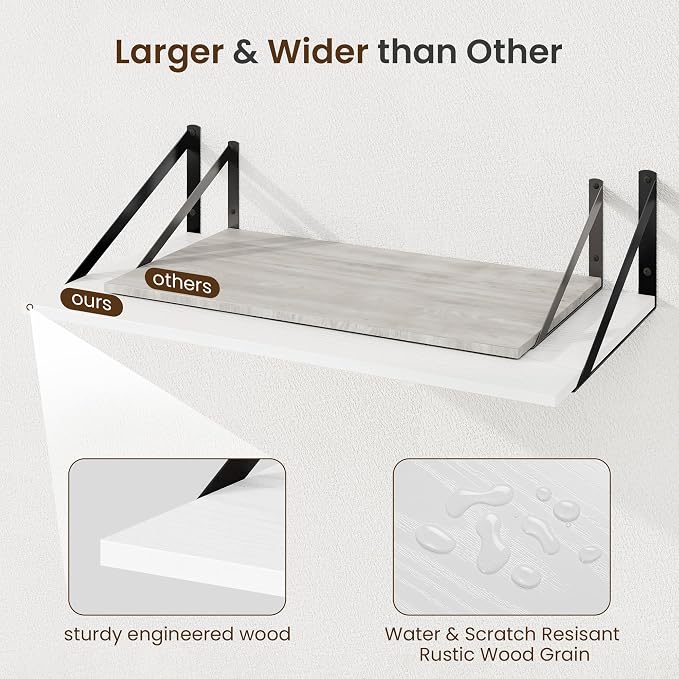 Fun Memories Floating Shelves for Wall, 12 Inch Deep Floating Shelves Set of 2 - Image 6