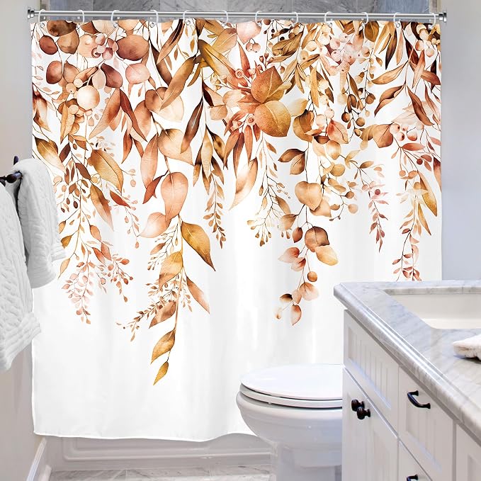 Riyidecor Burnt Orange Fall Autumn Shower Curtain - Image 4