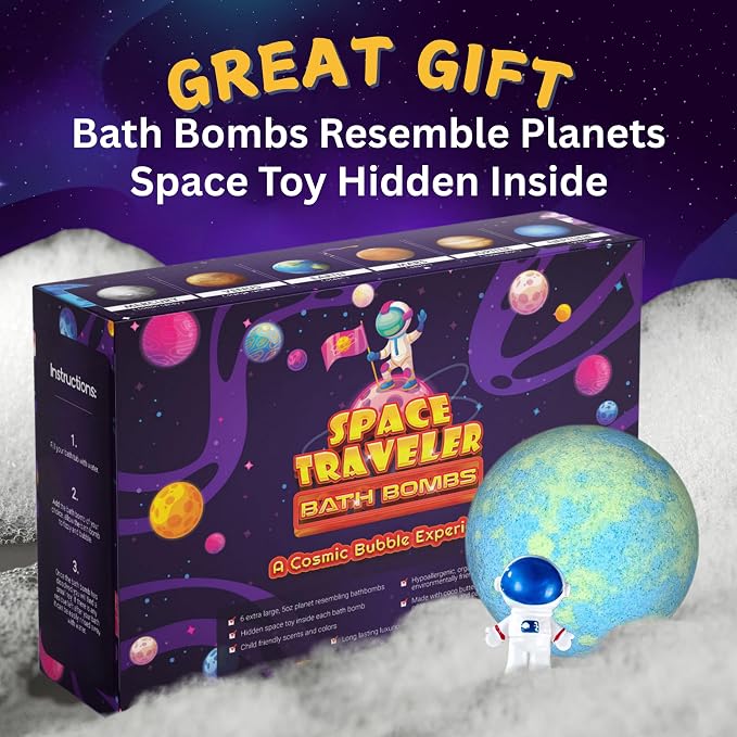 EvolutionUSA Space Bath Bombs for Boys & Girls, 6 Planet Bath Balls - Image 4