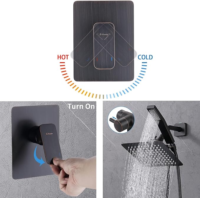All Metal Shower Faucet Set, Dual Square Shower Head System - Image 5