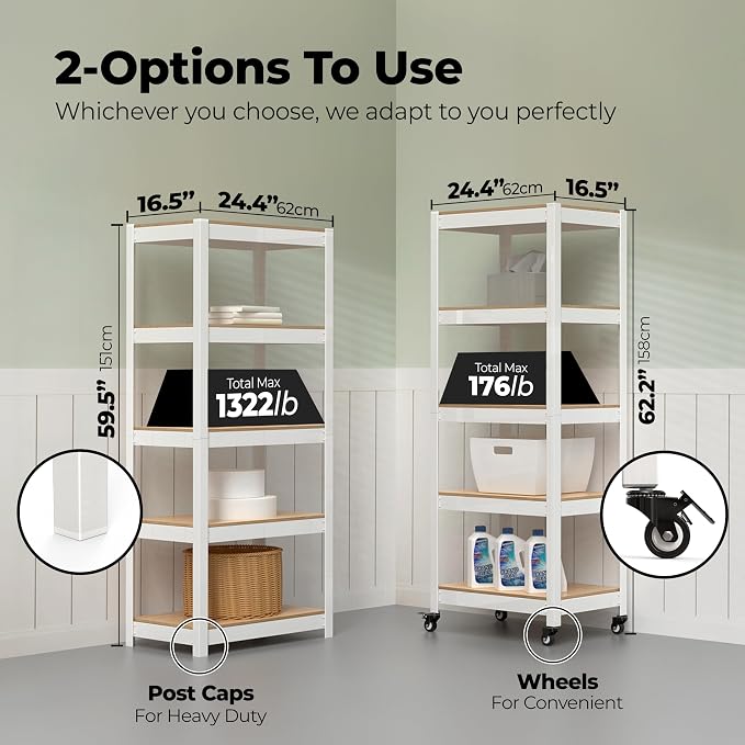 HOMEDANT House 5-Tier Metal Rolling Cart Shelf Rack Casters Heavy Duty - Image 2