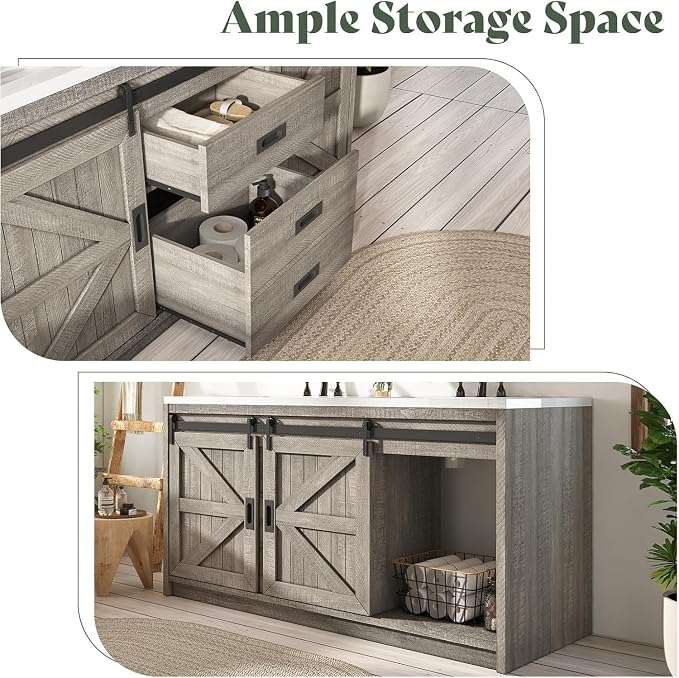 60" Farmhouse Bathroom Double Vanity Sliding Barn Door - Image 4
