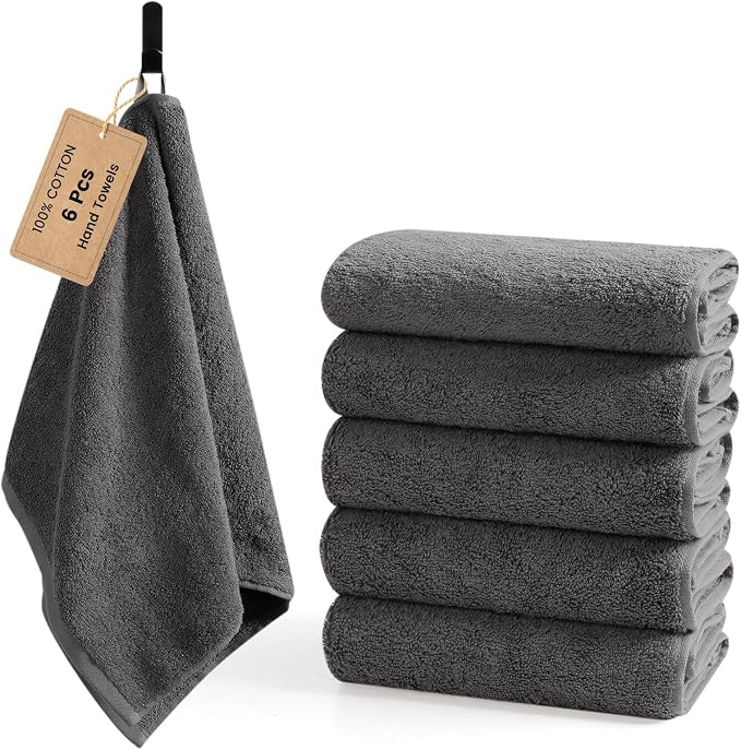 SEMAXE 6-Pack Gray Hand Towels by SEMAXE