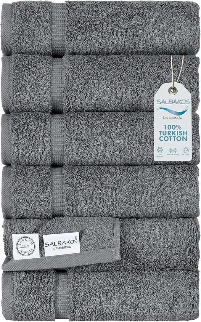 SALBAKOS 100% Turkish Cotton Hand Towel Set of 6 16x30 inch | Heirloom Quality by SALBAKOS