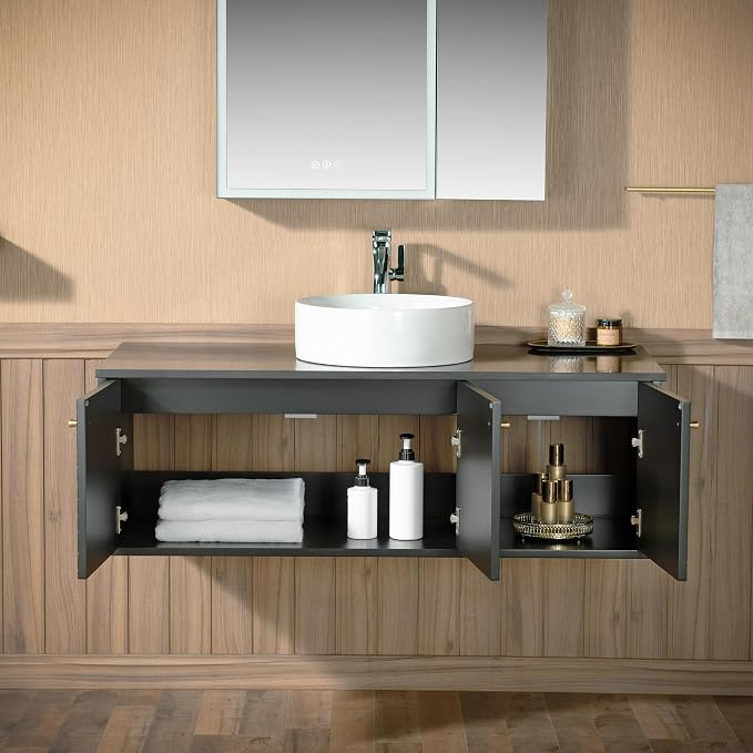Woodbridge 48" Wall Mounted Floating Bathroom Vanity – Round Ceramic Vessel - Image 5