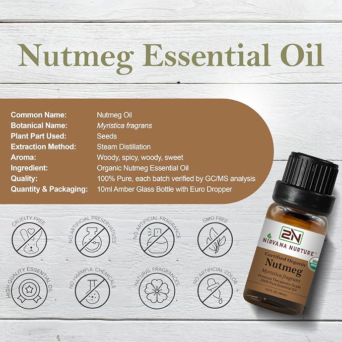 Nutmeg Essential Oil USDA Certified Organic, 100% Pure Natural Premium Grade - Image 2