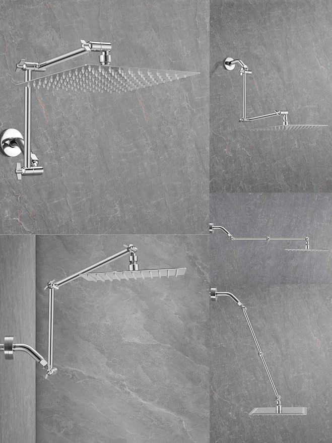 All Metal Rain Shower Head, Brass Adjustable Shower Arm Extender, Waterfall - Image 7