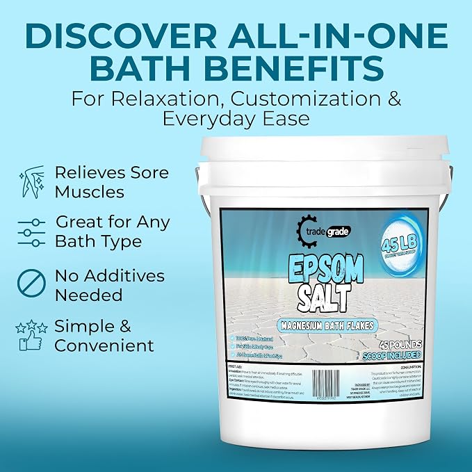 Epsom Salt Bath Soak 45 lb Bucket – Unscented, Pure Epsom Salt Bulk Crystals - Image 6