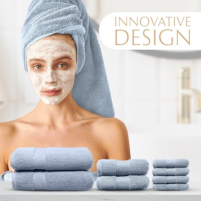 MAURA Light Blue Bath Towel Set of 8 - Image 5