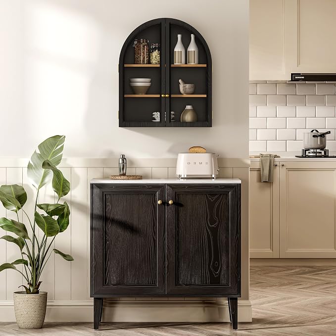 Small Arched Bathroom Wall Cabinet Modern Wooden Medicine Cabinet - Image 7