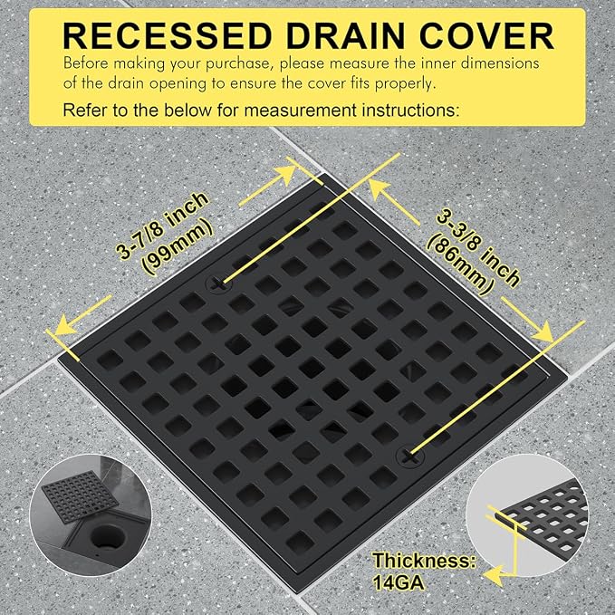 3-7/8" Matte Black Shower Drain Cover - Image 3