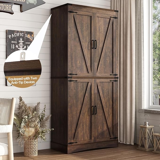 71in Farmhouse Kitchen Pantry Cabinet, Tall Storage Cabinet - Image 5