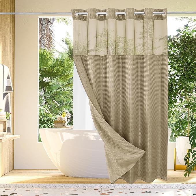 Gibelle Long Shower Curtain 72x80, Waffle Weave Bathroom Shower Curtain by Gibelle