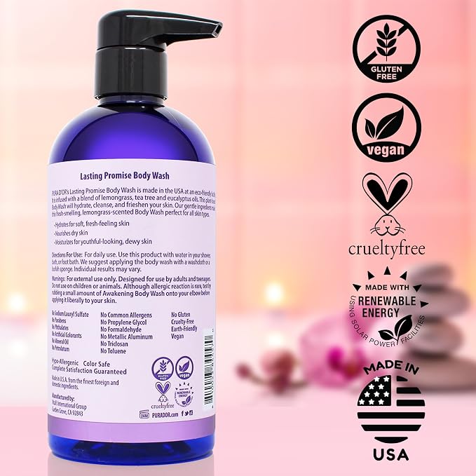 PURA D'OR 16 Oz Lasting Promise Body Wash – Calming Lavender Scent – Aloe Vera - Image 5