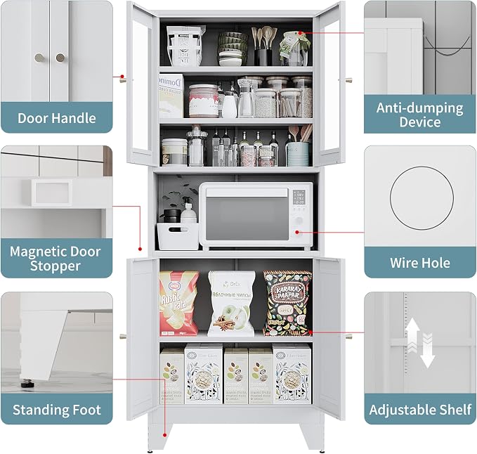 69" Tall Modern Metal Pantry Cabinet - Image 4