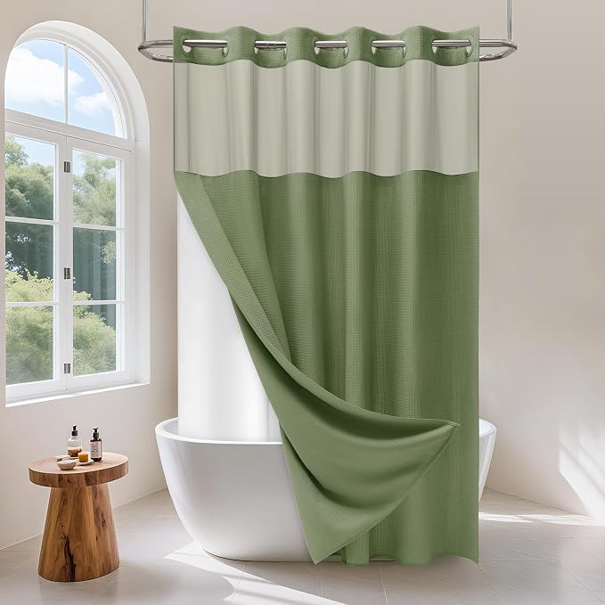 No Hook Waffle Weave Shower Curtain Set by Unknown