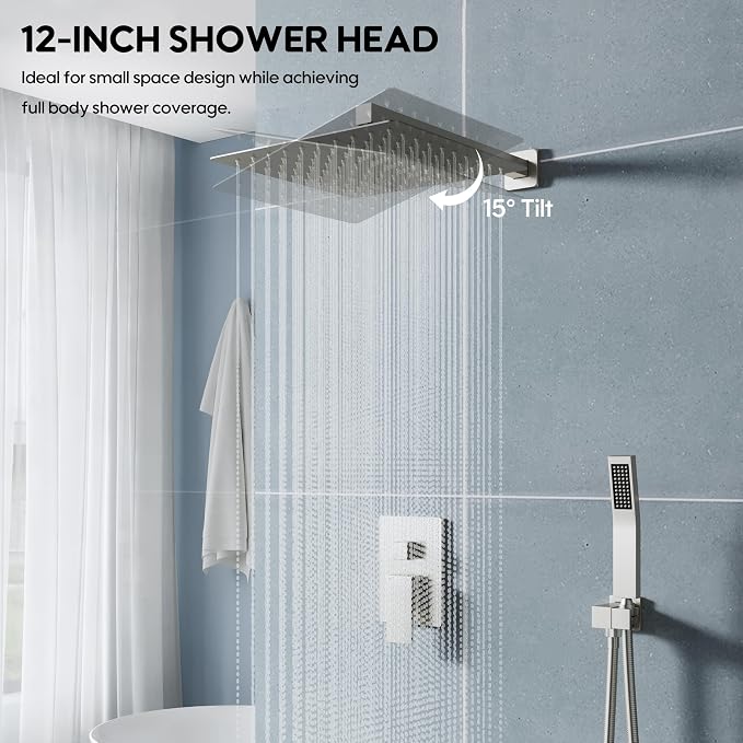 WELLFOR 12-In Wall Mounted Rain Shower Faucet - Image 3