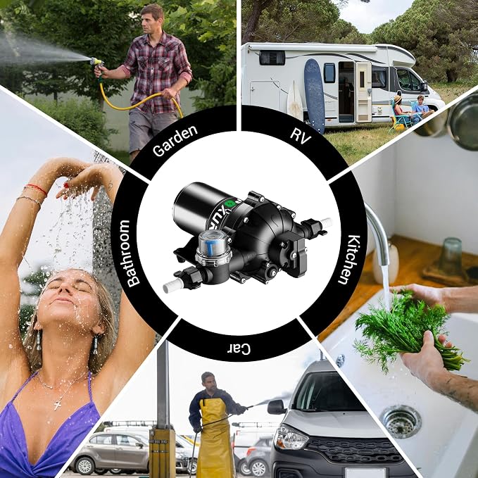 7GPM RV Water Pump, 70PSI 12V DC Fresh Water Pump, Self-Priming Diaphragm Water - Image 7
