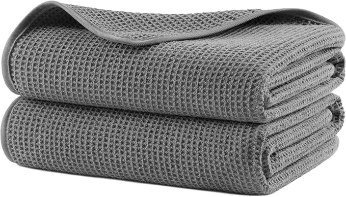 POLYTE 380 GSM Microfiber Oversize Quick Dry Lint Free Waffle Bath Towel by Polyte