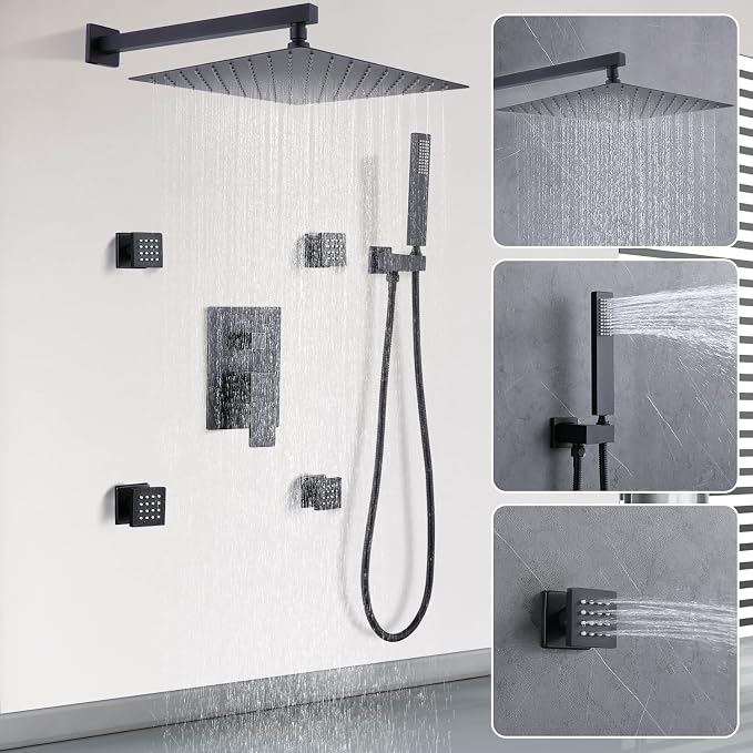 Enga Matte Black Rain Shower System - Image 8