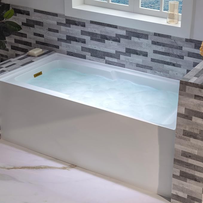 WOODBRIDGE 54" Acrylic Rectangular Alcove Soaking Bathtub in White - Image 9