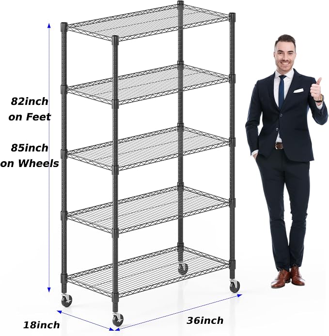 Homdox Heavy Duty Storage Shelves, 5 Tier Wire Shelving Unit - Image 3