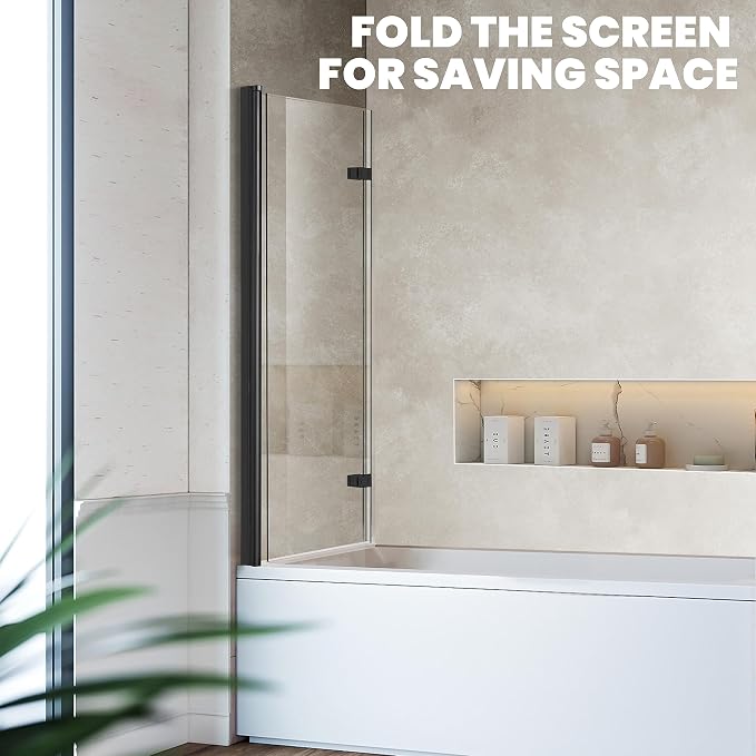 Bathtub Folding Shower Glass Door, Matte Black - Image 5