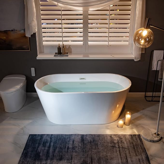 WOODBRIDGE 59" Acrylic Freestanding Bathtub Contemporary Soaking White Tub by WOODBRIDGE