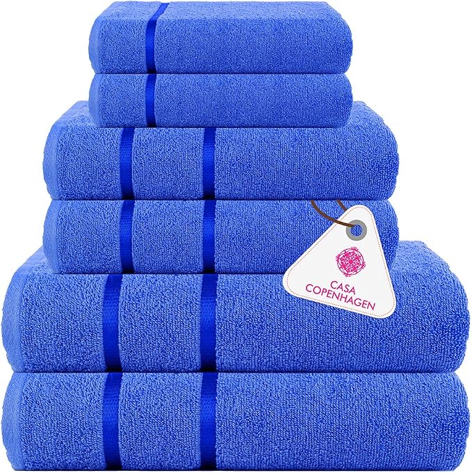 CASA COPENHAGEN Eternal 6 Pieces Towel Set- Electric Blue, 500 GSM 2 Bath Towel by CASACOPENHAGEN
