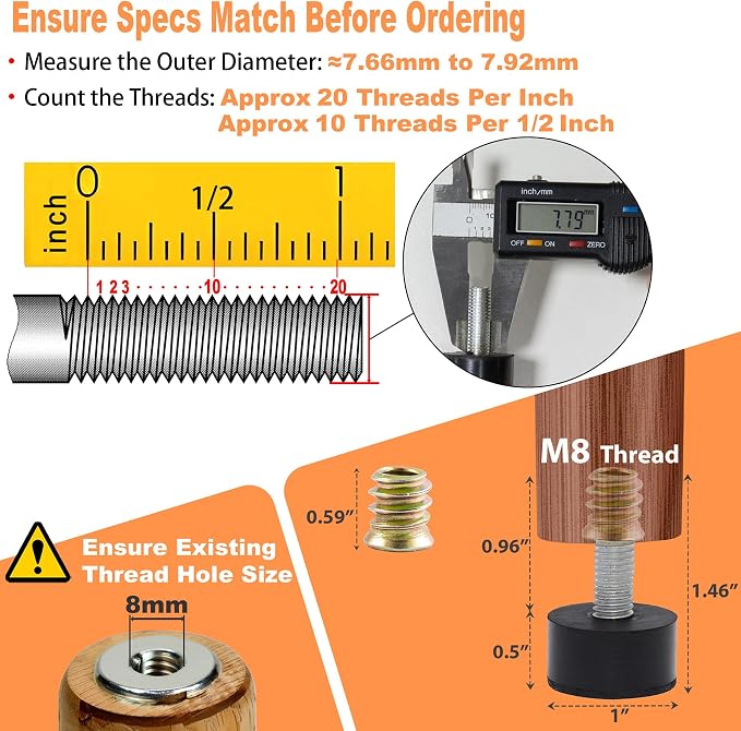 M8 Rubber Adjustable Furniture Leveler，8 Pack Leveling Feet Screws in Threaded - Image 2