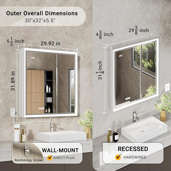 30x32 Beveled Lighted Medicine Cabinet - Image 2