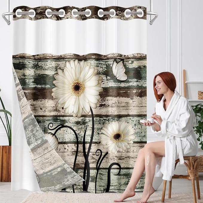 No Hook Vintage Flower Shower Curtain - Image 8