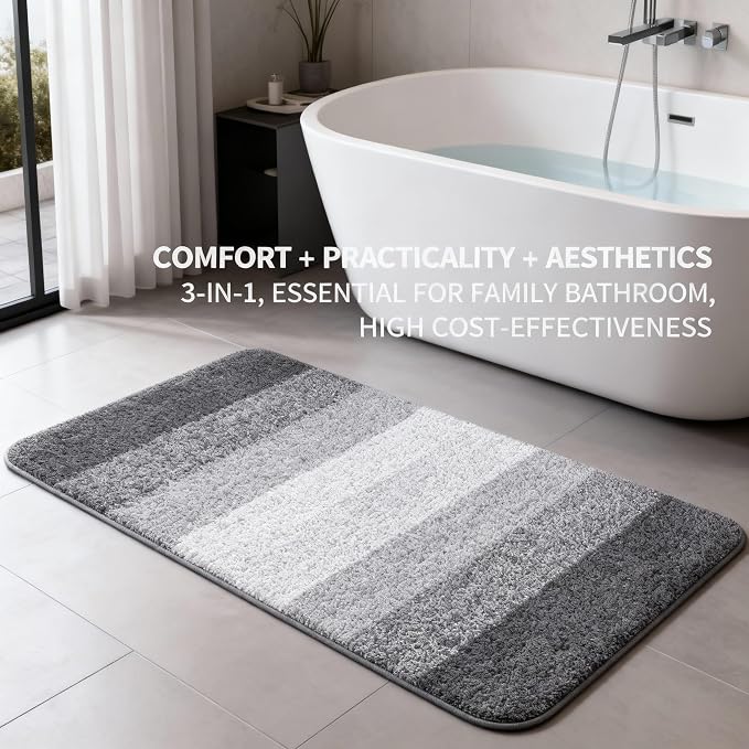 Grey Gradient Bathroom Mat Machine Washable Microfiber - Image 2