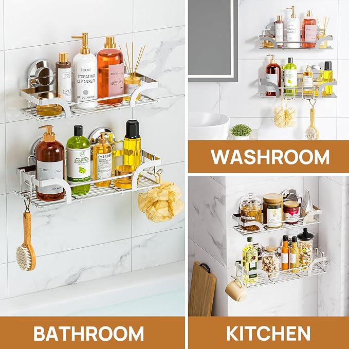 LEVERLOC 2 Pack Shower Caddy Suction Cup, Shower Shelves - Image 2