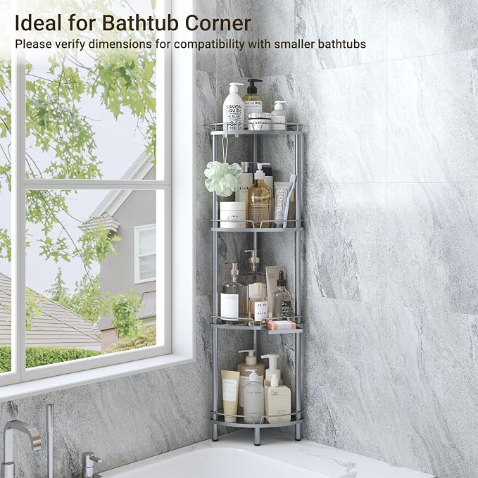 ELYKEN Corner Shower Caddy Standing, 4 Tier Rustproof Metal Shower Organizer - Image 8