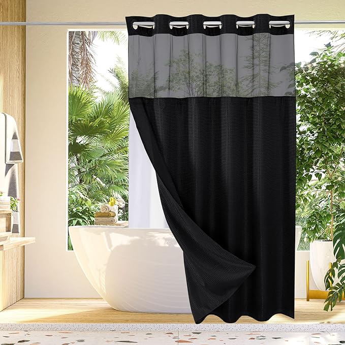 Gibelle Long Shower Curtain 72x80, Waffle Weave Bathroom Shower Curtain by Gibelle