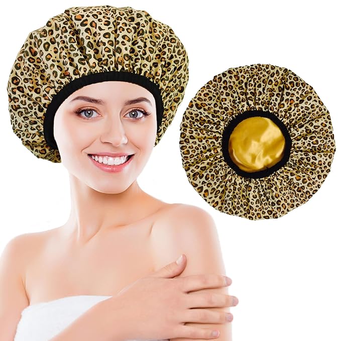 Shower Cap for Women, Shower Caps Reusable Waterproof, Large Plastic Satin by choshion