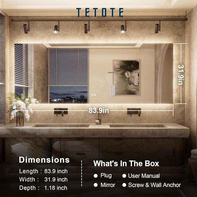 TETOTE Backlit Bathroom 84 x 32 Vanity Mirror - Image 8
