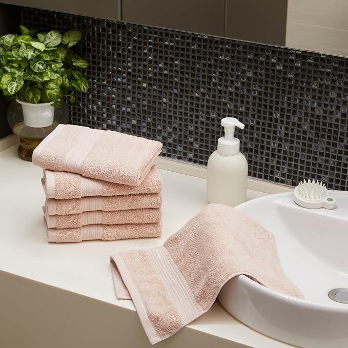 Amazon Basics Fade-Resistant 100% Cotton Hand Towel, 6 Pack, Blush Pink - Image 7