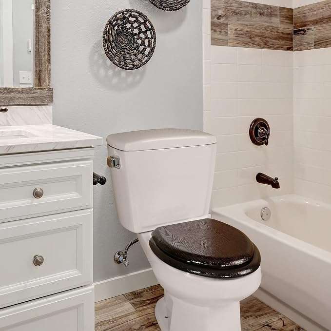 Elongated Toilet Seat Soft Close, Wood Oval Toilet Lid - Image 6