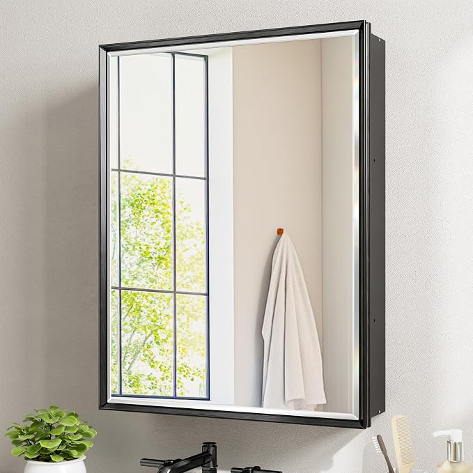 20x26 Pre-Assembled Black Medicine Cabinet by QUEENFUN