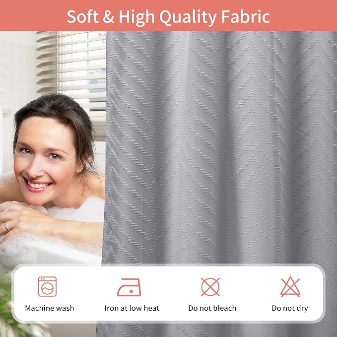 Hookless Shower Curtain with Snap in Liner 71" x 86" Double-Layer Waterproof - Image 5