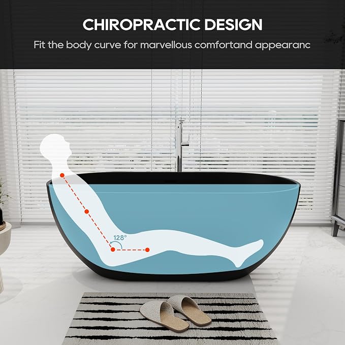 SJ STAR&JANE 59" Solid Surface Freestanding Bathtub Oval Stone Resin Soaking - Image 5